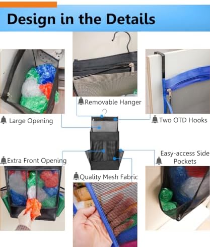 ALYER Hanging Plastic Grocery Bag Holder and Dispenser, Mesh Over the Cabinet - Image 3