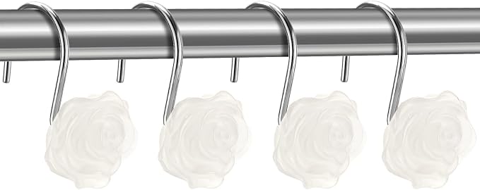 Rose Shower Curtain Hooks, Glow in The Dark, Pretty Floral Themed Elegant - Image 3