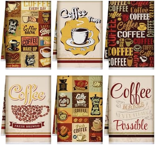 Bencailor 6 Pcs Coffee Kitchen Towels Decorative Sets Dish Towels Absorbent by Bencailor