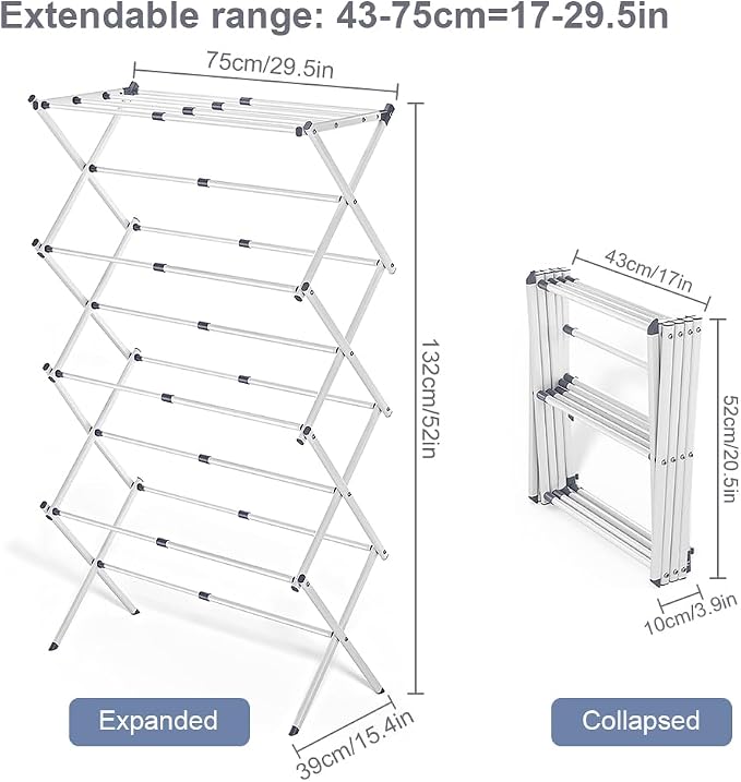 4-Tier Foldable Clothes Drying Rack 15" D x 29" W x 52" H - Image 2