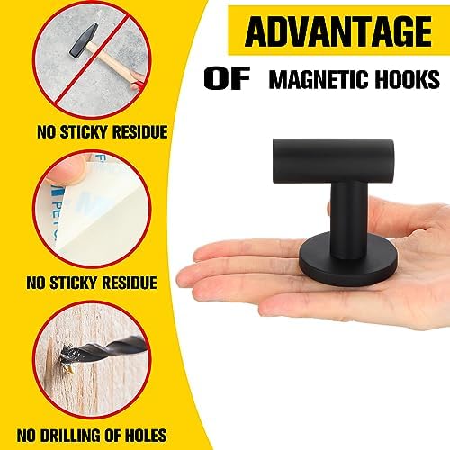 Therwen Black Magnetic Hooks Heavy Duty Coat Hooks Magnetic Hanger - Image 3