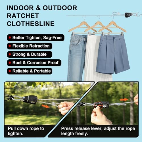 40 ft Retractable Clothesline Dual Pulley Nylon-Coated Steel Wire - Image 4