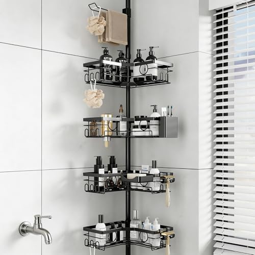 Corner Shower Caddy Tension Pole, Rustproof 4-Tier Adjustable 22-120 Inch by Unknown