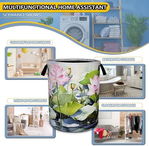 Lotus Laundry Basket Beautiful Flowers Foldable Waterproof Oxford Cloth - Image 6