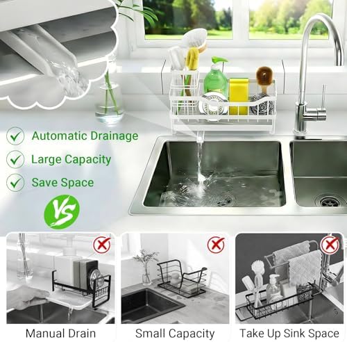 Sponge Holder for Kitchen Sink, Rustproof Sink Caddy Organizer - Image 5