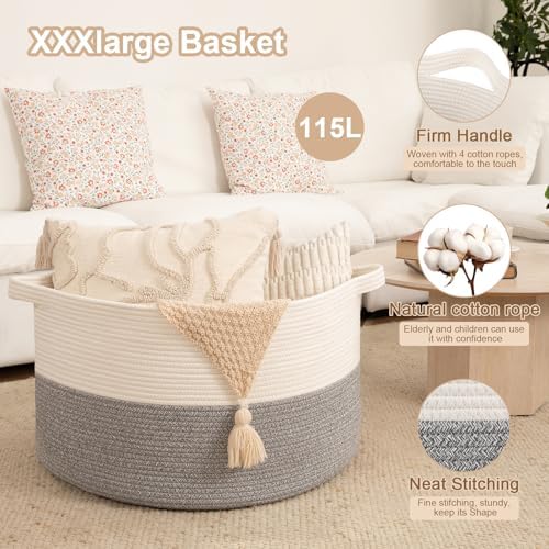OIAHOMY 115L Extra Large Blanket Basket Living Room Laundry Basket Grey - Image 4