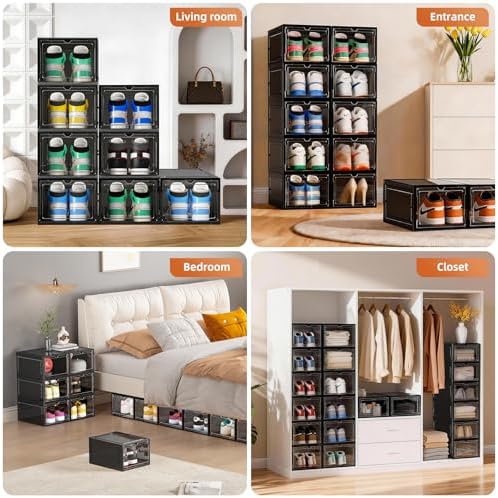 KEFA XL Shoe Storage Box Organizer, 8 Pack Shoe Boxes Clear Plastic Stackable - Image 4