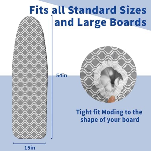 Ironing Board Cover and Pad, Thick Scorch Resistant Padding Gray Lattice Print - Image 4