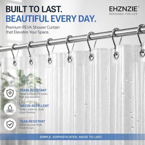 EHZNZIE White Shower Curtain Liner 72x72, PEVA Waterproof Bath Curtain - Image 2