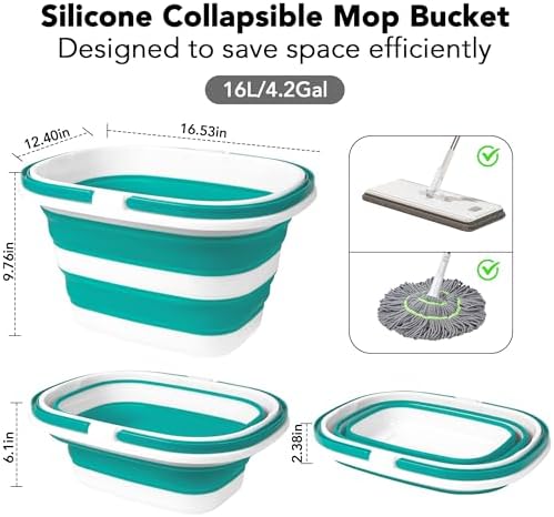 2 Pack Collapsible Mop Bucket, 16L Plastic Bucket - Image 2
