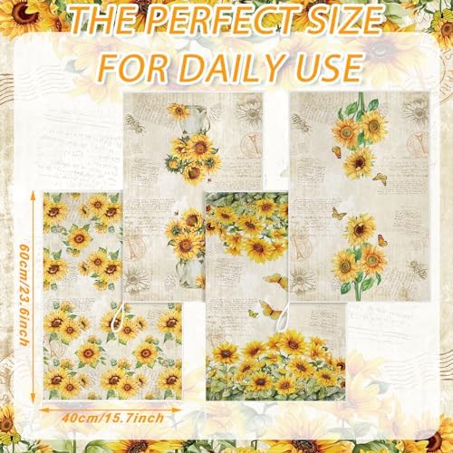 Bencailor 6 Pcs Sunflower Kitchen Towels Decorative Sets Dish Towels Absorbent - Image 3