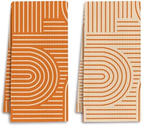 Abstract Boho Orange Kitchen Towels, Minimalist Contemporary Dish Tea Towels by Unknown