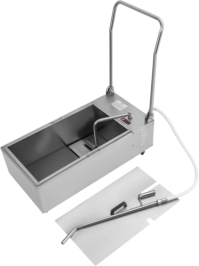 Mobile Fryer Filter Machine, 370W 110V 55L/14.53 Gal Commercial Oil Filler Cart Truck Separator 201 Stainless Steel Cooking Oil Filtration System with 13L/3.43gal Pump for Supermarket Restaurant