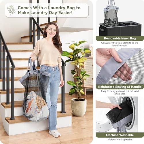 SOLEDI 160L Laundry Hamper 3 Section, Extra Large Laundry Hamper - Image 3