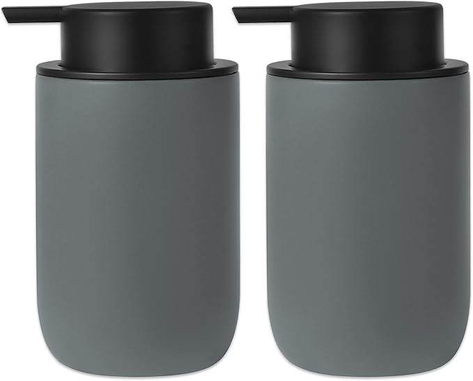Ceramic Pump Bottle Refillable Lotion Soap Dispenser 12oz Grey 2 Pack | Matte by JiatuA