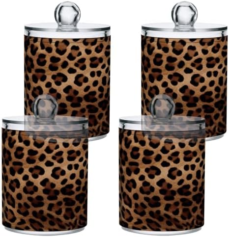 4 Pack Apothecary Jars Bathroom Leopard Print Qtip Holder Dispenser Clear - Image 2