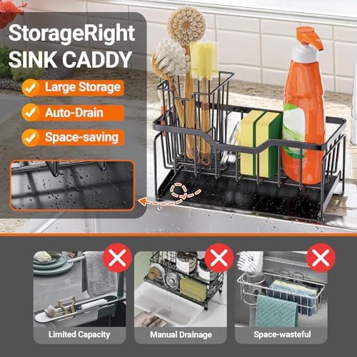 StorageRight Sponge Holder for Kitchen Sink, Stainless Sink Caddy Organizer - Image 4