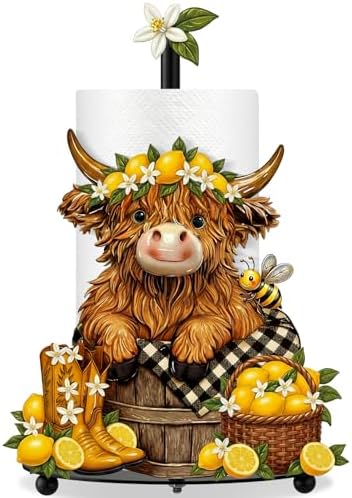 Chunful Lemon Highland Cow Paper Towel Holder Lemon Cattle Kitchen Bathroom by Chunful