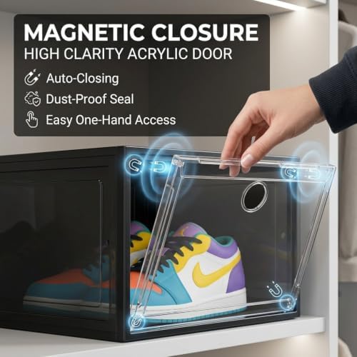 Large Clear Plastic Stackable Shoe Boxes 8-Pack, Drop Side Shoe Organizers - Image 2