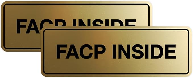 Signs ByLITA Standard FACP Inside Sign | Fire Safety Signage (Brushed Gold) - Medium 2 Pack