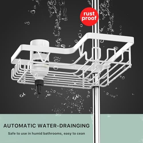KEGII Corner Shower Caddy Tension Pole, Bathroom Storage, Matte White - Image 5