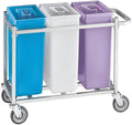 Mobile Triple Ingredient Storage Bin, 30 Gallon Capacity, White/Blue/Purple, with Cart and Clear Lids, Rectangle Shape, Polyethylene Construction
