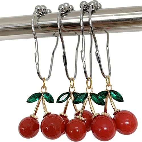 12Pcs Cherry Shower Curtain Hooks Rings, Fruit Themed Bathroom Decor by Kinwot