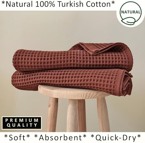 PÜSKÜL Natural 100% Turkish Cotton Waffle Bath Towels Set of 2, Extra-Large - Image 5