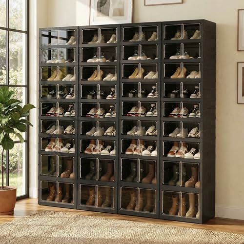 Foldable Shoe Organizer Storage Box Set of 4, Portable Extra Large Folding Shoe by Tykacna