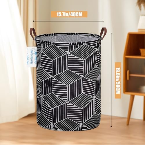 Round Laundry Basket Collapsible Storage Hamper Organizer Black diamond - Image 2
