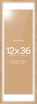 Homeforia 12x36 Wood Frame, High End Natural Oak 12x36 Light Wooden Picture Frame with Mat 10x30, 12 x 36 Poster Frames Matted to 10 by 30 Art, 36x12 Hanging Frames, Tempered Glass, Wall Kit, Set of 1