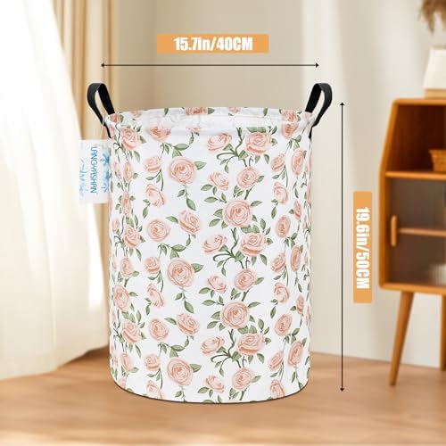 Round Laundry Basket Collapsible Storage Hamper Organizer Champagne Rose - Image 2