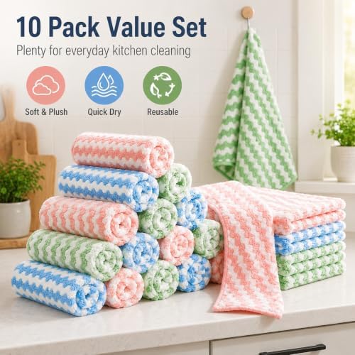 10 Pack Mircofiber Dish Cloths, Upgrade Kitchen Dish Rags, Reusable Cleaning - Image 3