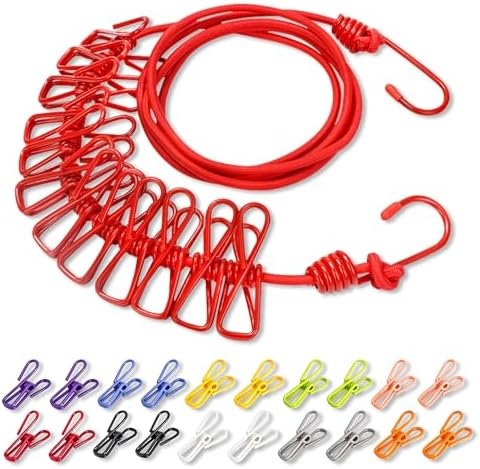 Portable Clothesline with 12 Clothespins, Plus 20 Colorful Clips, Adjustable by Unknown