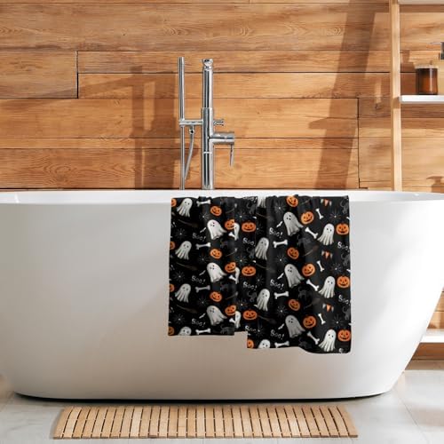 Halloween Black Hand Bath Towel Set of 2 Boo Cute Ghost Orange Pumpkins - Image 7