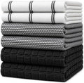 Premium Kitchen Towels 6 Pack 100% Cotton 20"x28" Dish Towels Black Check by BumbleTowels