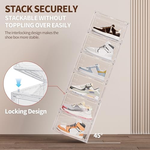 6 Pack Hard Plastic Clear Shoe Storage Organizer Boxes - Image 3