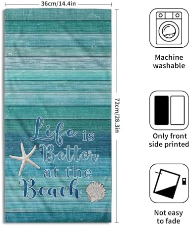Coastal Beach Hand Towel Set of 2, Nautical Themen Starfish Seashell Decorative - Image 2