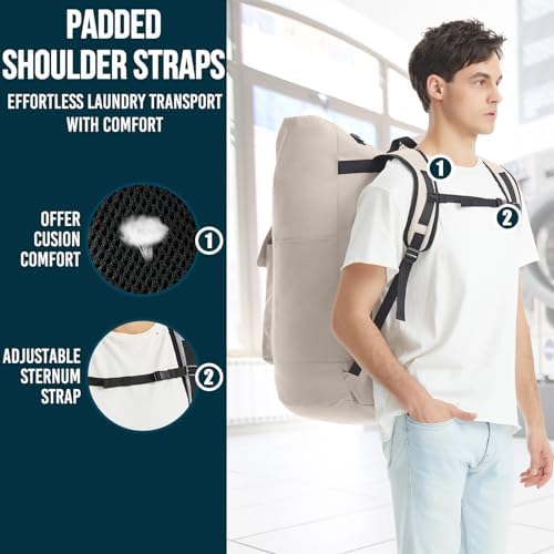 Laundry Bag With 4 Pockets，Laundry Bag With Shoulder Straps，Sturdy Laundry - Image 3