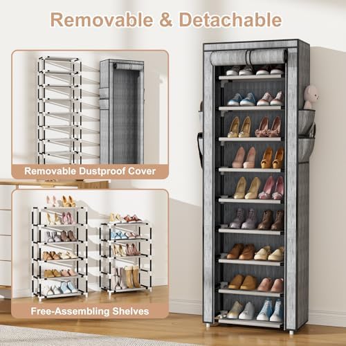 VILICK Shoe Rack with Cover Narrow Shoe Rack Organizer with 4 Side Pockets 10 - Image 6