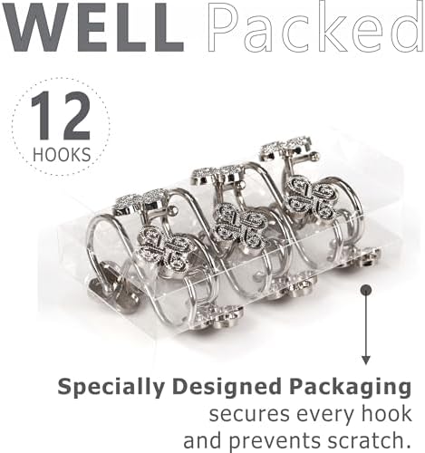Brushed Nickel Shower Curtain Hooks: Rust Proof Metal Curtain Rings - Image 5