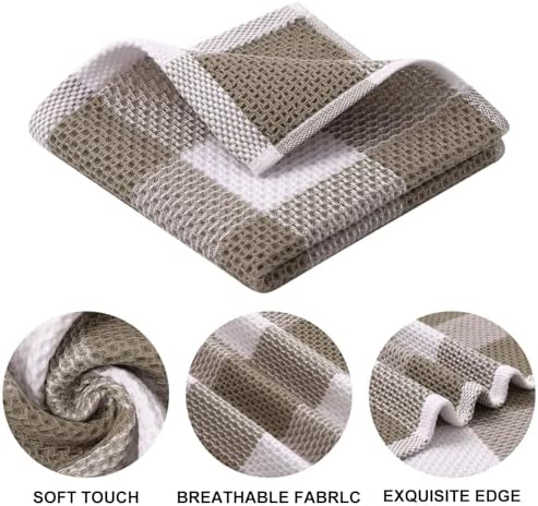 Mordimy Cotton Waffle Weave Dish Cloths, 8 Pack, Khaki & White - Image 2