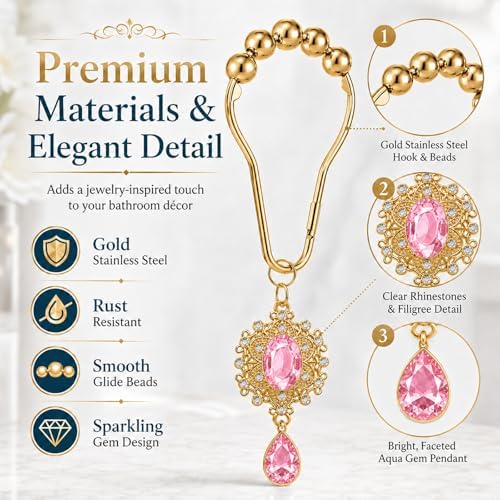 12PCS Pink Gem Shower Curtain Hooks, Elegant Bathroom Decor - Image 2