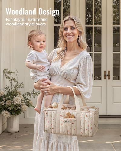 Blissful Diary Diaper Caddy Organizer, Storage Basket, Woodland Cream - Image 7