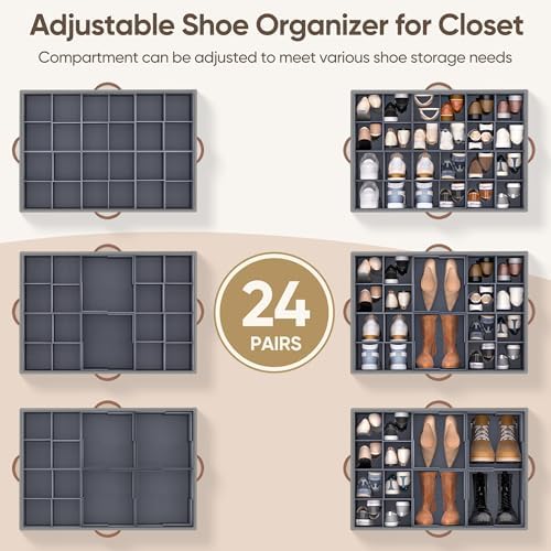 Shoe Organizer for Closet, Adjustable Storage Box Holds 24 Pairs - Image 3