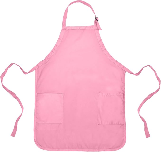 DALIX Apron Commercial Restaurant Home Bib Spun Poly Cotton Kitchen Aprons (2 Pockets) in Pink