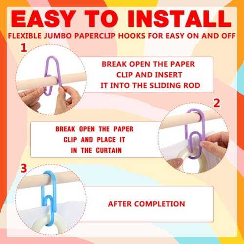 CroBlissful Rainbow Color 12 Pcs Jumbo Paper Clips Shower Curtain Hooks Rings - Image 3