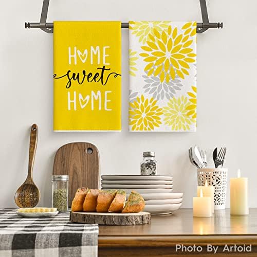 Artoid Mode Yellow Stripes Home Sweet Home Boho Summer Kitchen Towels Dish - Image 2