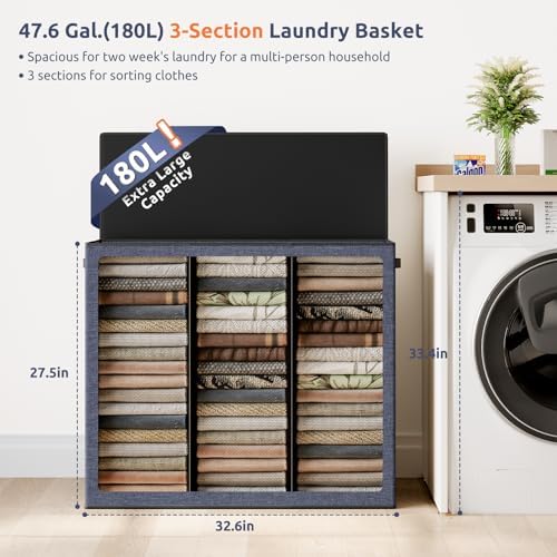 SOLEDI 180L 3-Section Laundry Hamper - Image 2
