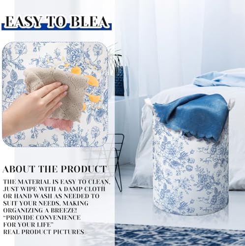 CroBlissful 2 Pcs Blue Floral Laundry Basket Large Foldable Nursery Laundry - Image 3